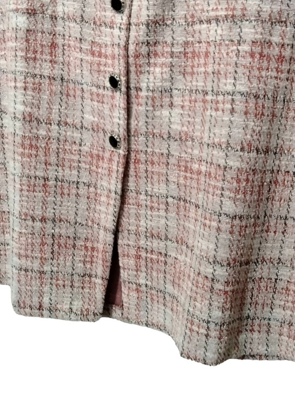 Catherines Plus Size 26/28W Skirt Tweed Button Accent Pink Plaid Pull-On - Picture 6 of 10